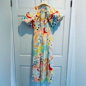 Oliver Bonas Puff Sleeve Linen Maxi Dress